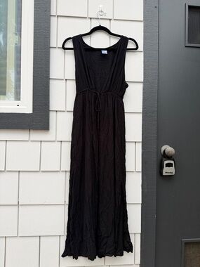 Kona Sol Black Sleeveless Drawstring Tie Front Maxi Coverup